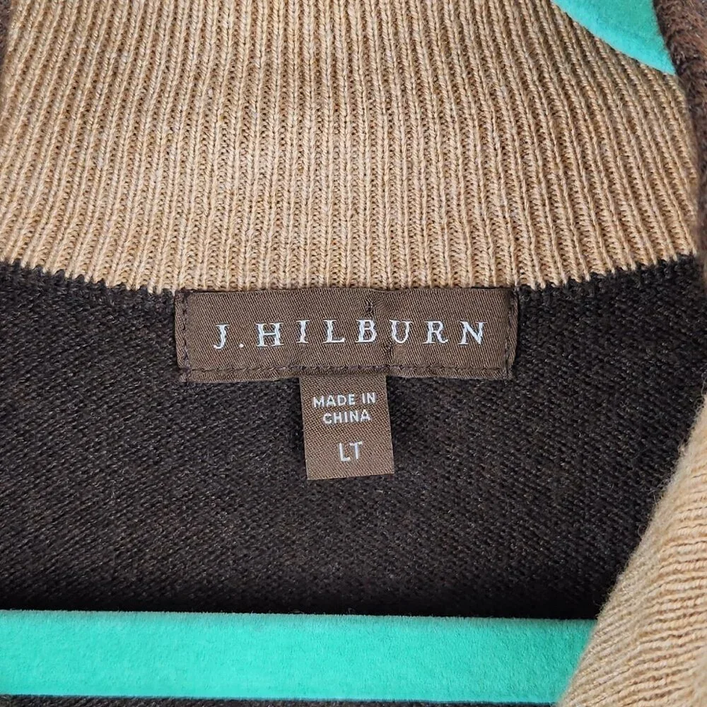 J. Hilburn Brown Cotton Silk Cashmere Half Zip Knit Sweater sz LT Flawed